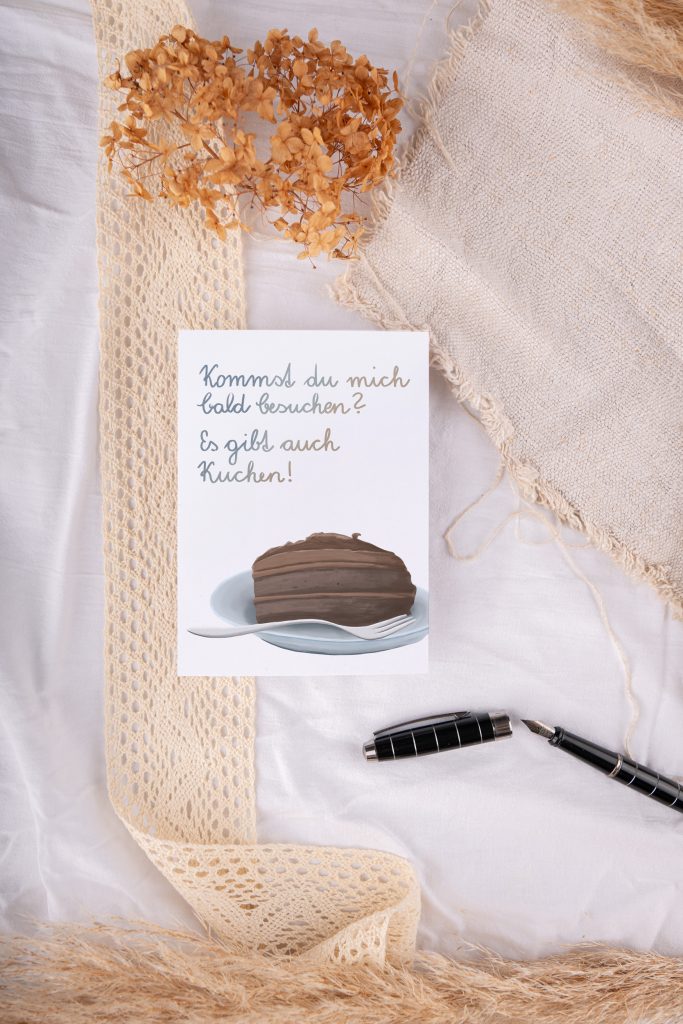 Postkarte | Kommst du mich bald besuchen? Es gibt auch Kuchen!